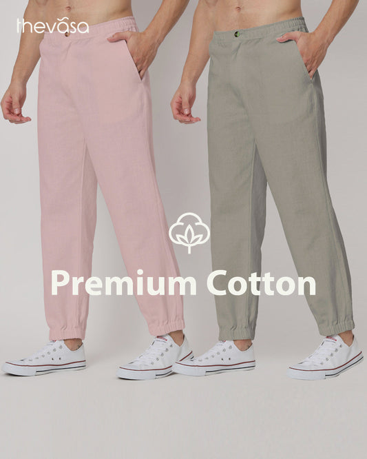 Combo: Grey & Fondant Pink Jog Men's Pants - Set of 2