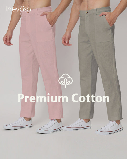 Combo : Comfy Ease Grey & Fondant Pink Men's Pants - Set of 2