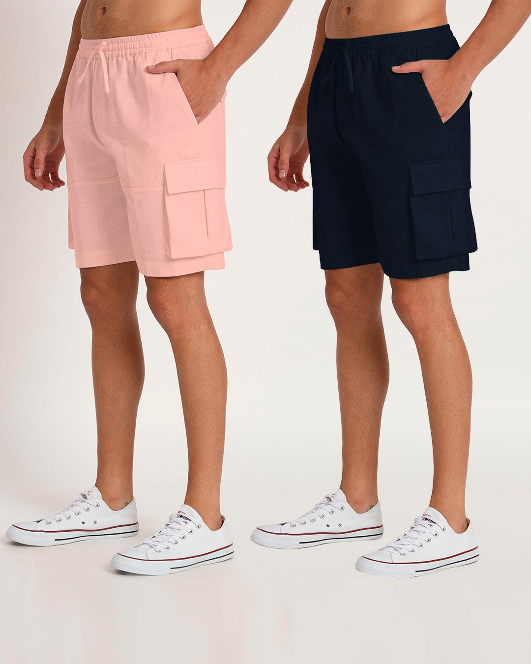 Combo : Slub Comfort Cargo Fondant Pink & Midnight Blue Men's Shorts