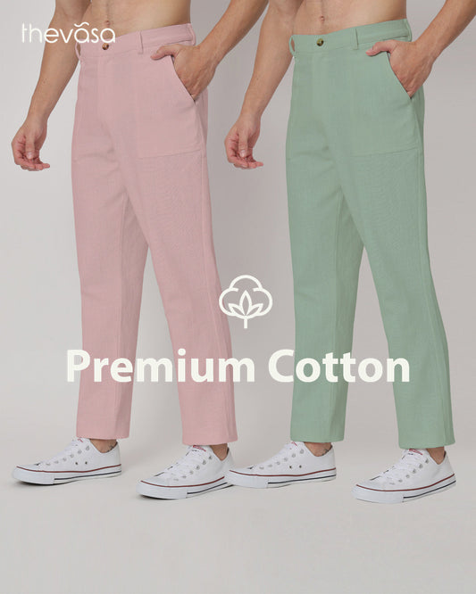 Combo : Comfy Ease Spring Green & Fondant Pink Men's Pants - Set of 2