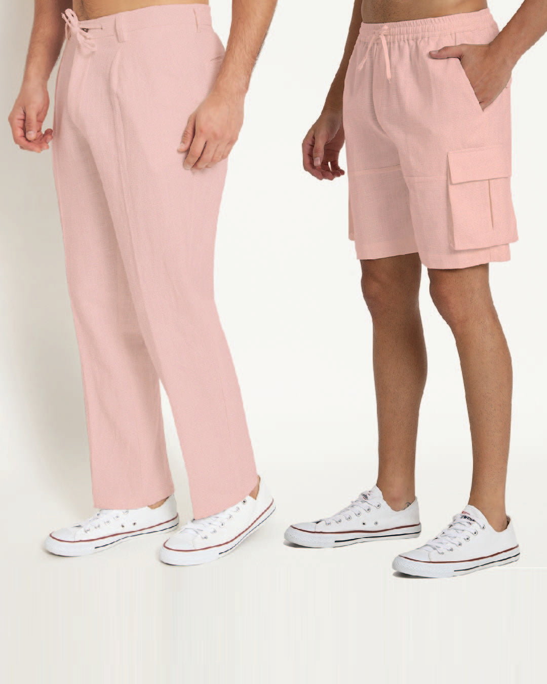 Combo : Causal Ease & Cargo Fondant Pink Men's Pants & Shorts  - Set of 2