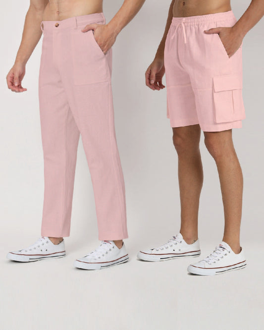 Combo : Comfy Ease & Cargo Fondant Pink Men's Pants & Shorts  - Set of 2