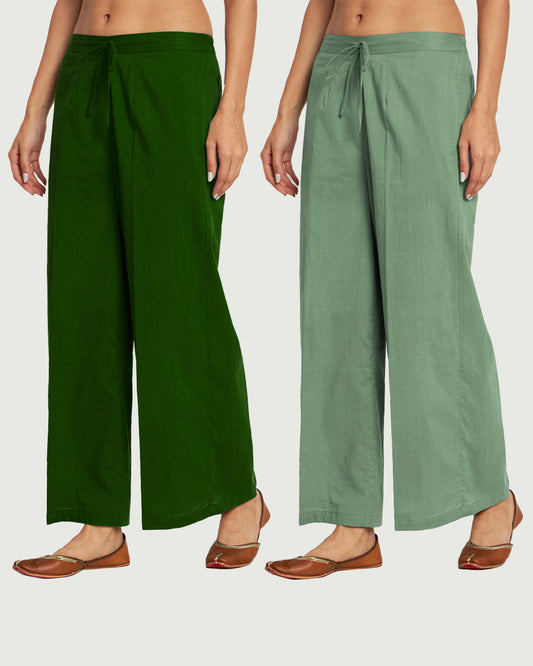 Combo: Emerald & Pistachio Green Wide Pants