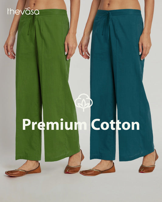 Combo: Greening Spring & Deep Teal Wide Pants- Set Of 2