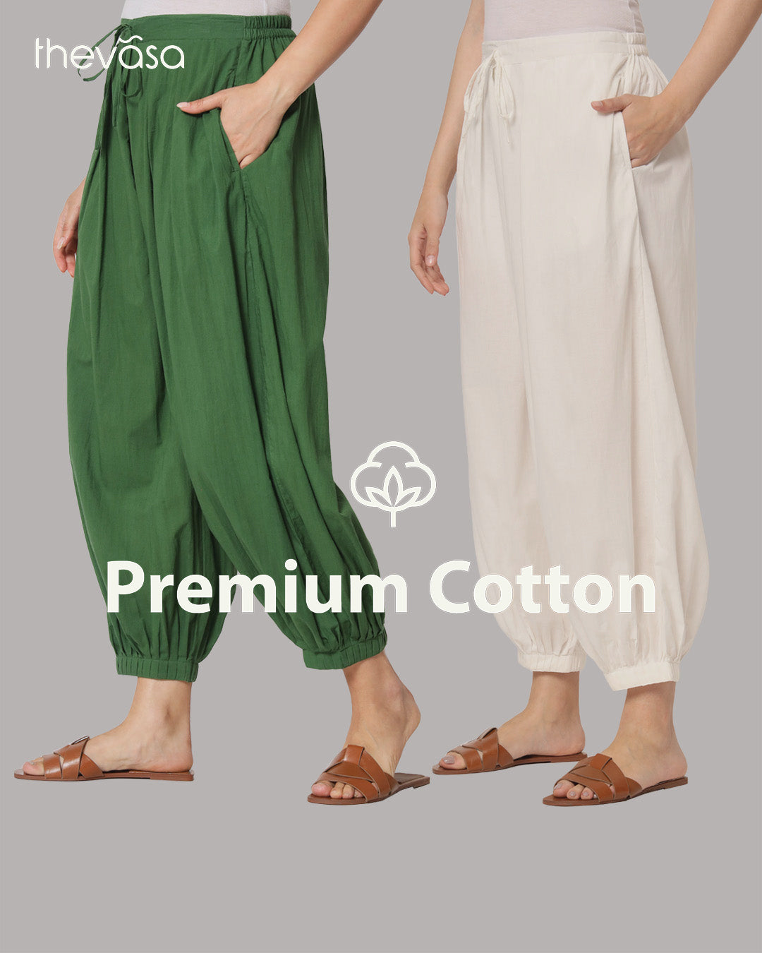 Combo: Greening Spring & White Pleated Salwar- Set of 2