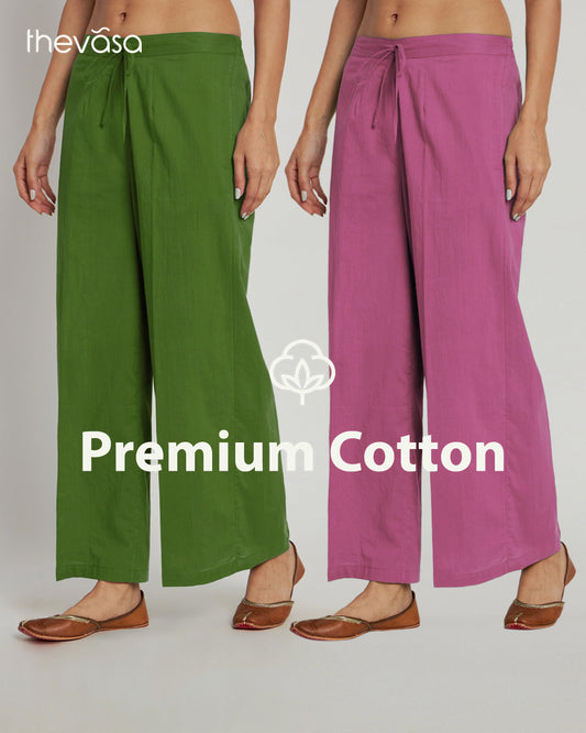 Combo: Greening Spring & Wings Of Rose Wide Pants- Set Of 2