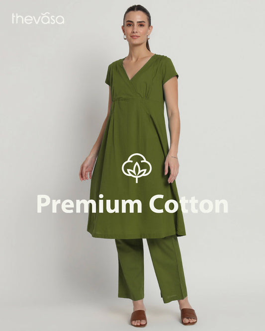 Greening Spring Voguish Verve V Neck Solid Co-ord Set