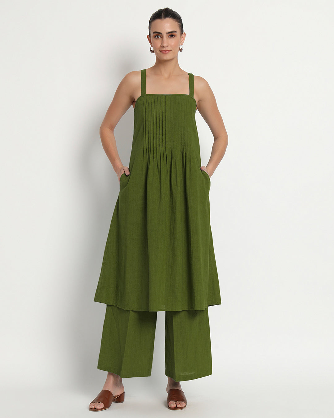 Greening Spring Dreamy Flare Spaghetti Solid Co-ord Set