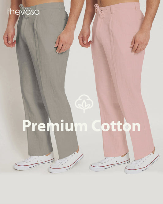 Combo: Casual Ease Grey & Fondant Pink Men's Pants - Set of 2