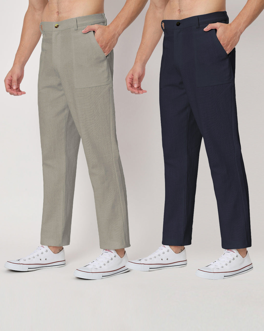 Combo : Comfy Ease Midnight Blue & Grey Men's Pants - Set of 2