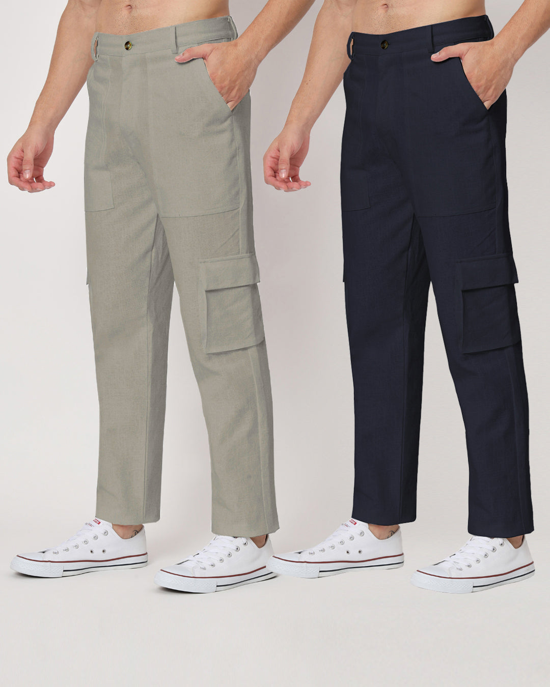 Combo: Function Flex Grey & Midnight Blue Men's Pants- Set Of 2