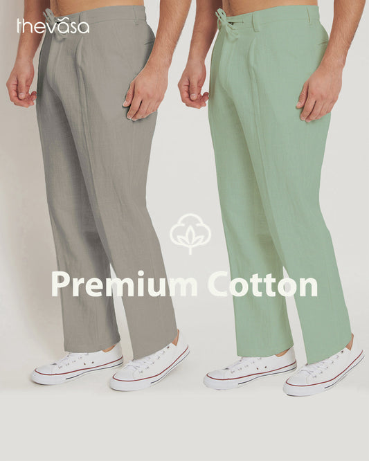 Combo: Casual Ease Spring Green & Iced Grey Men's Pants - Set of 2