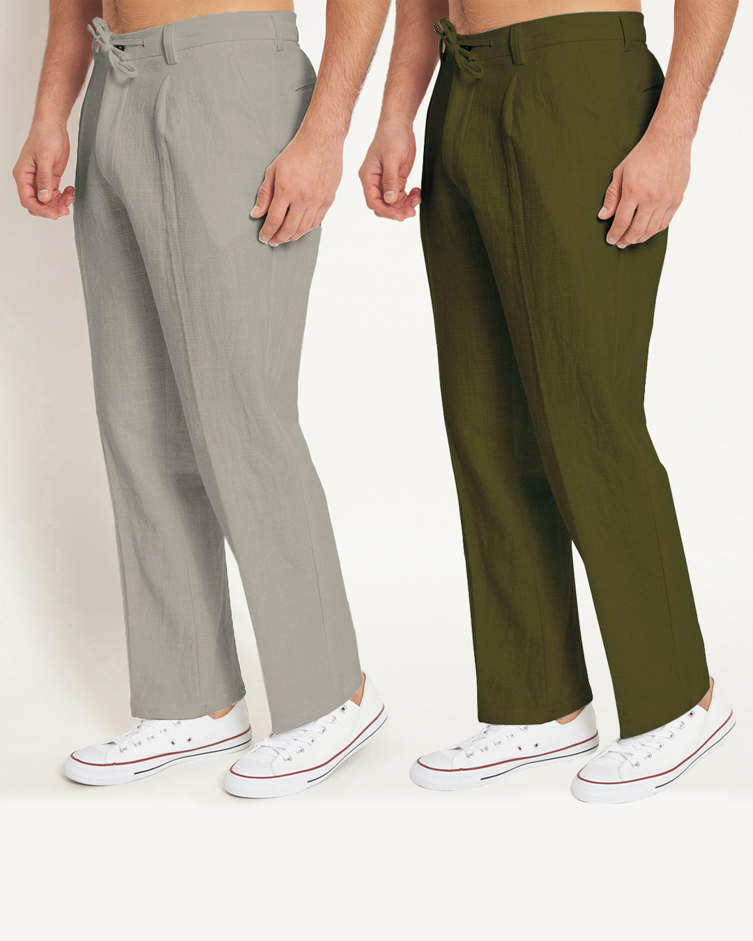 Combo: Casual Ease Grey & Olive Green Men's Pants - Set of 2