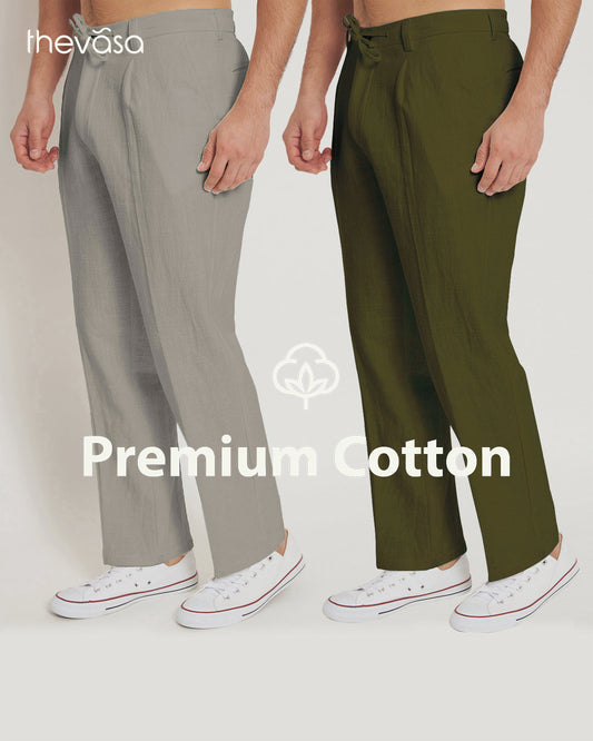 Combo: Casual Ease Grey & Olive Green Men's Pants - Set of 2