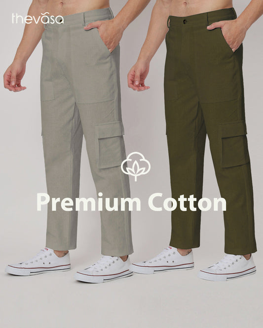 Combo: Function Flex Grey & Olive Green Men's Pants- Set Of 2