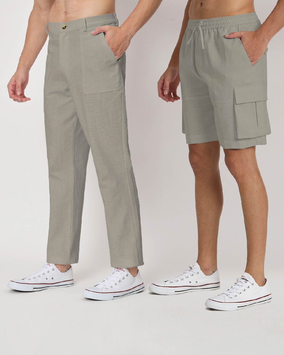 Combo : Comfy Ease & Cargo Grey Men's Pants & Shorts  - Set of 2