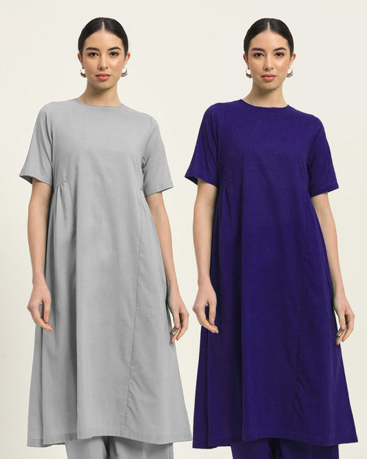 Combo: Iced Grey & Aurora Purple Flare Elegance Kurta