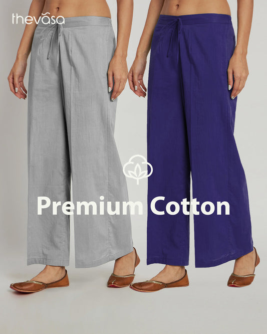 Combo: Iced Grey & Aurora Purple Wide Pants- Set Of 2