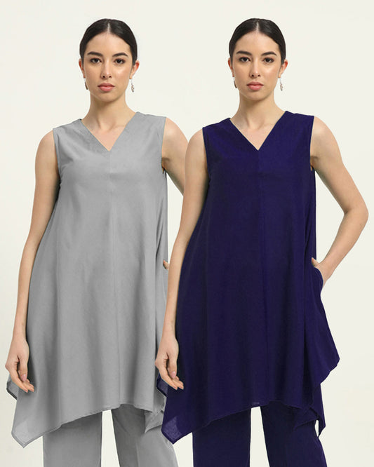 Combo: Iced Grey & Aurora Purple Midsummer Dream Solid Kurta