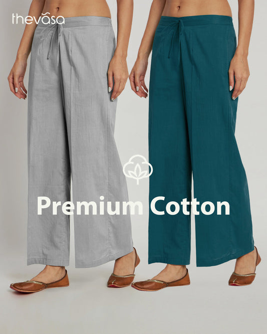 Combo: Iced Grey & Deep Teal Wide Pants- Set Of 2