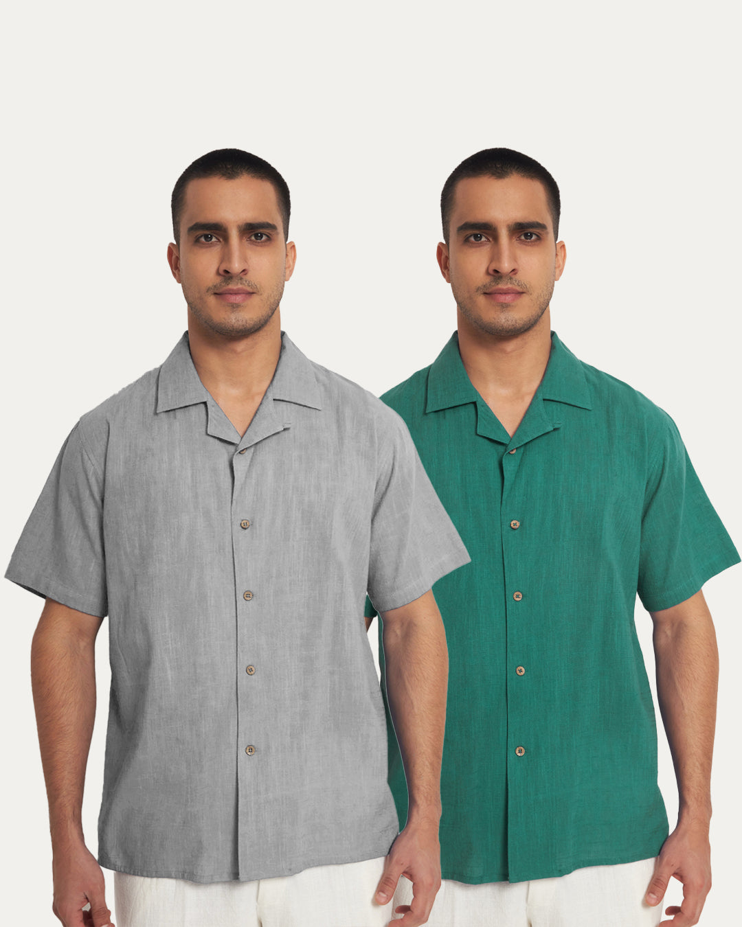 Combo : Classic Iced Grey & Forest Green Men's Half Sleeves Shirt