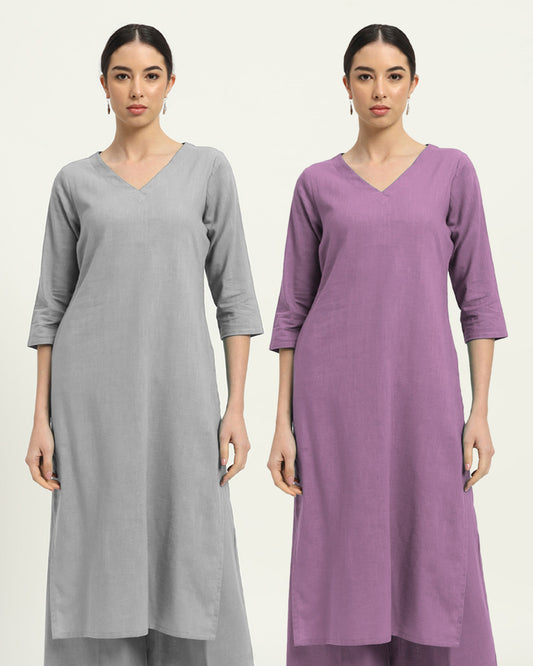 Combo: Iced Grey & Iris Pink Verve & Versatility Kurta