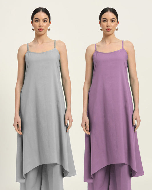 Combo: Iced Grey & Iris Pink Spaghetti Strands Kurta