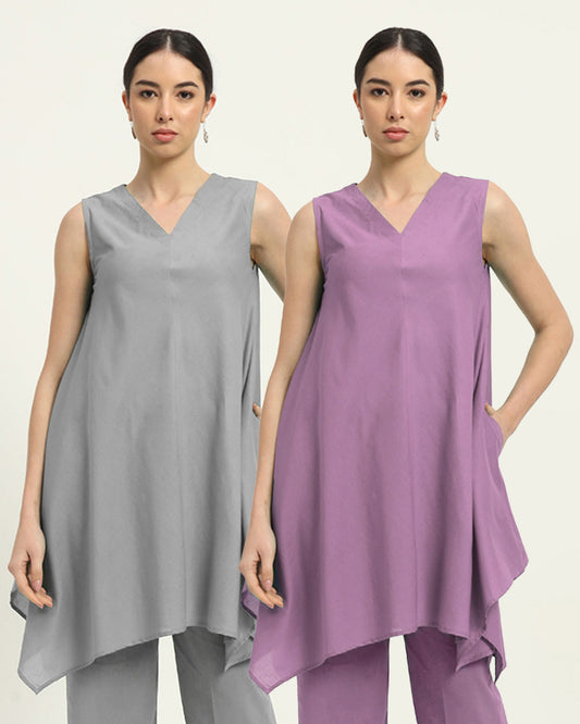 Combo: Iced Grey & Iris Pink Midsummer Dream Solid Kurta