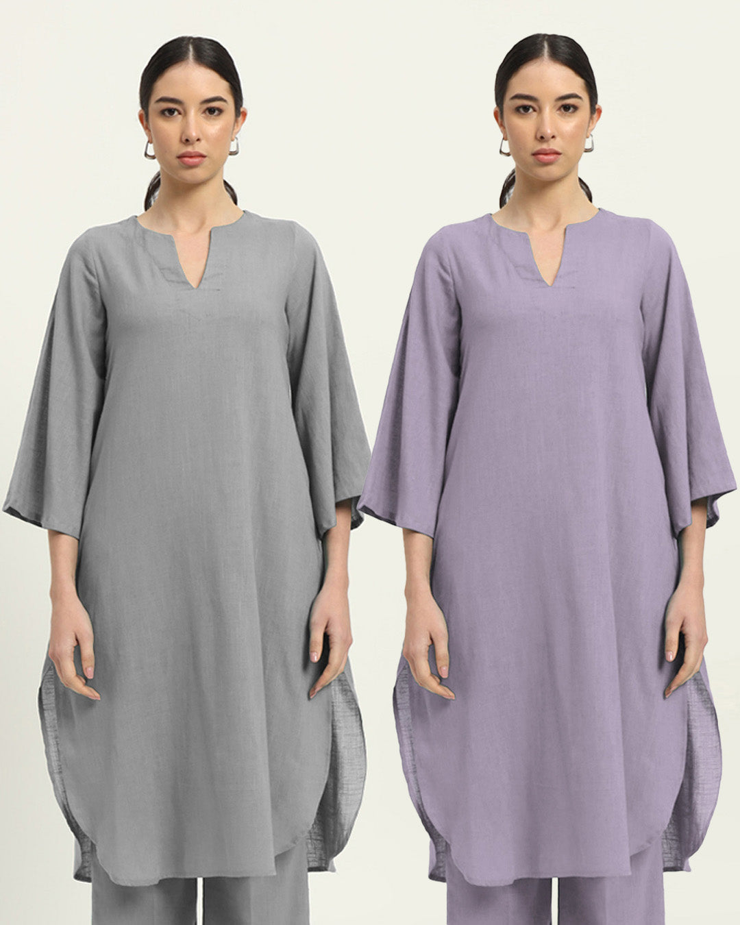 Combo: Iced Grey & Lilac Rounded Reverie Solid Kurta