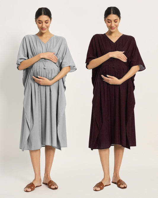 Combo: Iced Grey & Plum Passion Mommy Mode Maternity & Nursing Dress
