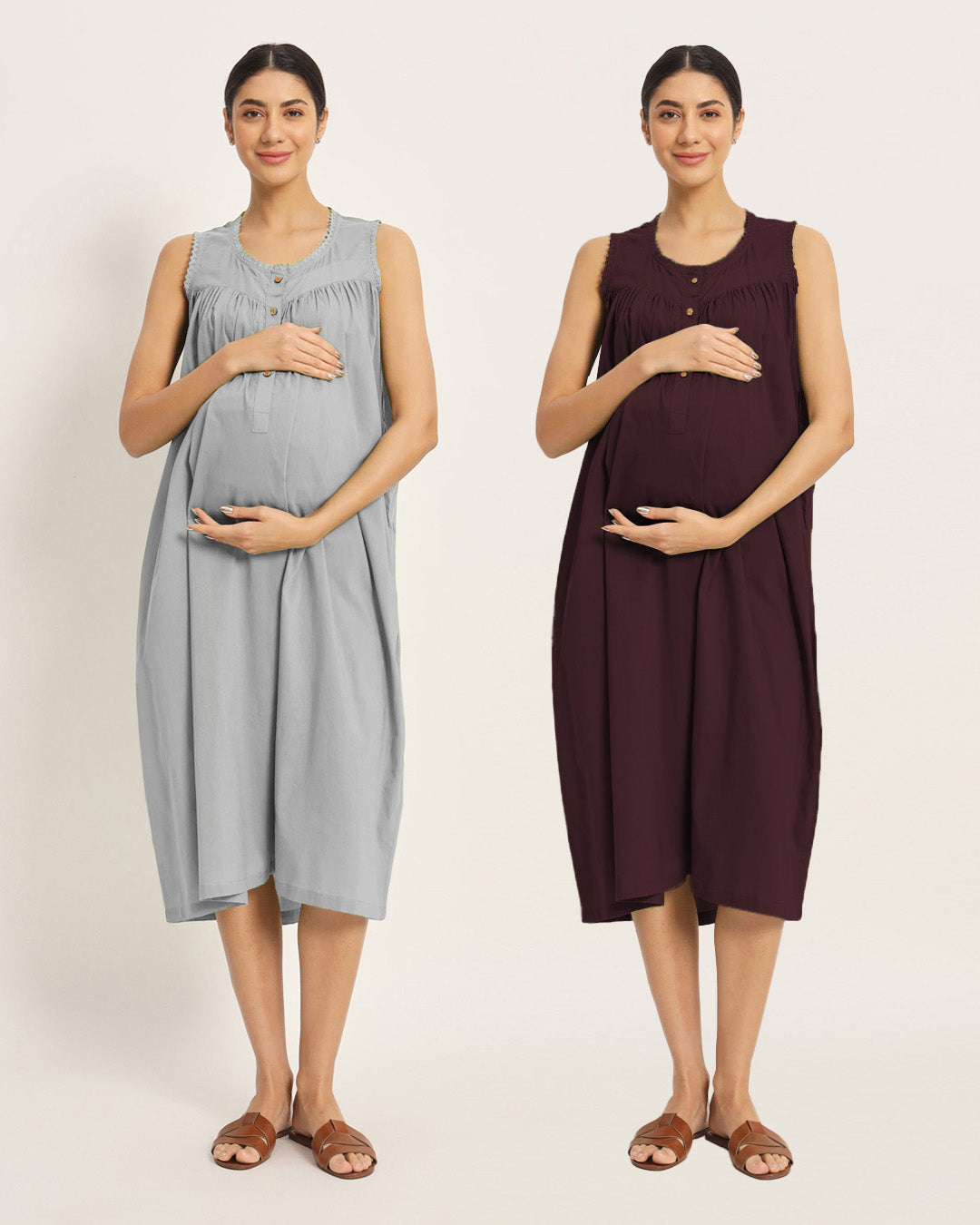 Combo: Iced Grey & Plum passion Pregnan-Queen Maternity & Nursing Dress