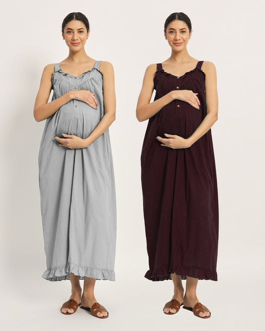 Combo: Iced Grey & Plum Passion Preggo Pretty Maternity & Nursing Dress