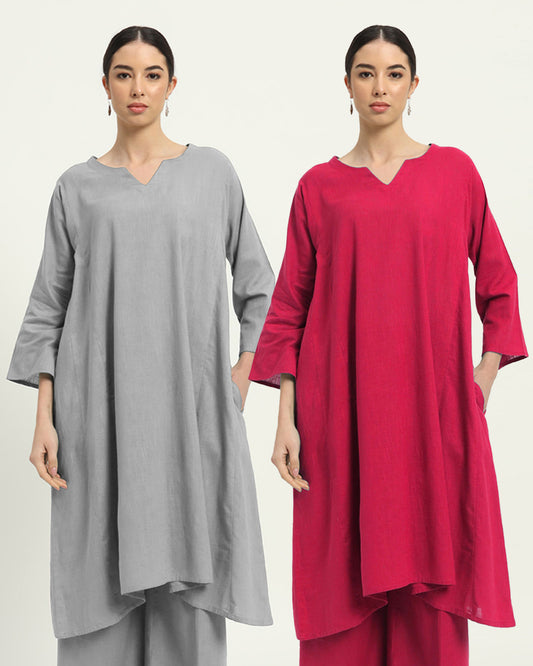 Combo: Iced Grey & Queens Gulabi Royal Resonance Kalidar Solid Kurta