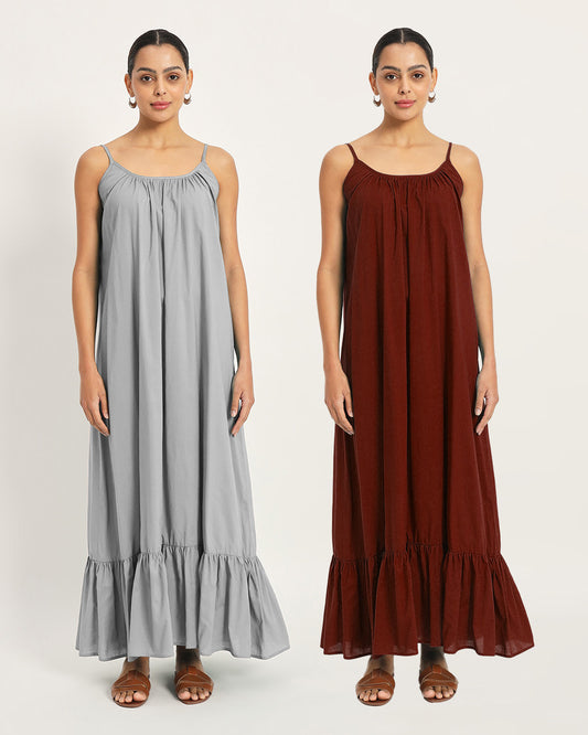 Combo - Iced Grey & Russet Red Night-to-Town Nightdress