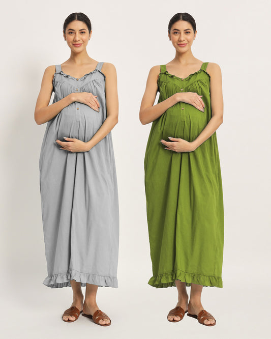Combo: Iced Grey & Sage Green Preggo Pretty Maternity & Nursing Dress