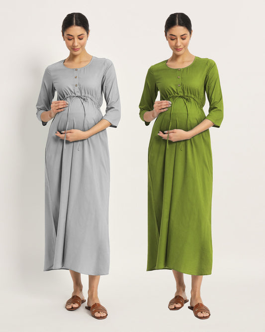 Combo: Iced Grey & Sage Green Oh Mama! Maternity & Nursing Dress