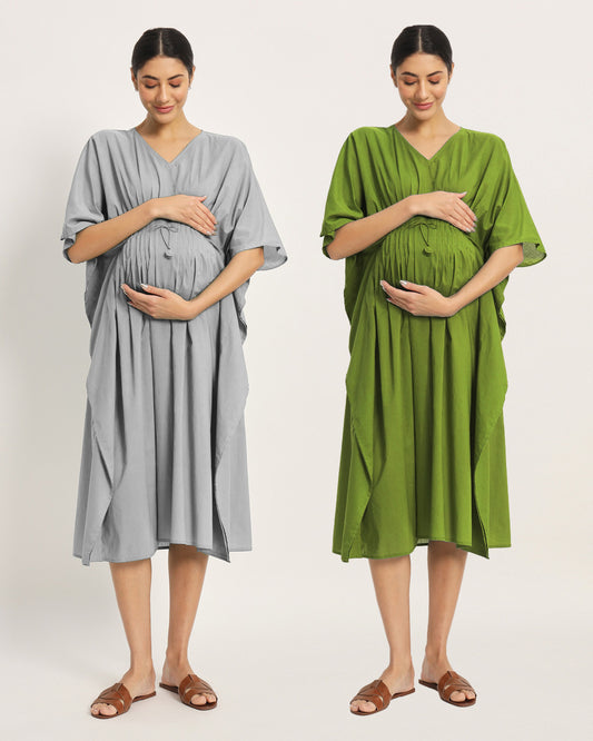 Combo: Iced Grey & Sage Green Mommy Mode Maternity & Nursing Dress