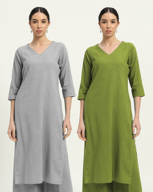 Combo: Iced Grey & Sage Green Verve & Versatility Kurta