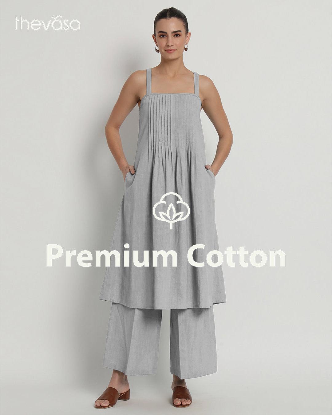 Iced Grey Dreamy Flare Spaghetti Solid Co-ord Set