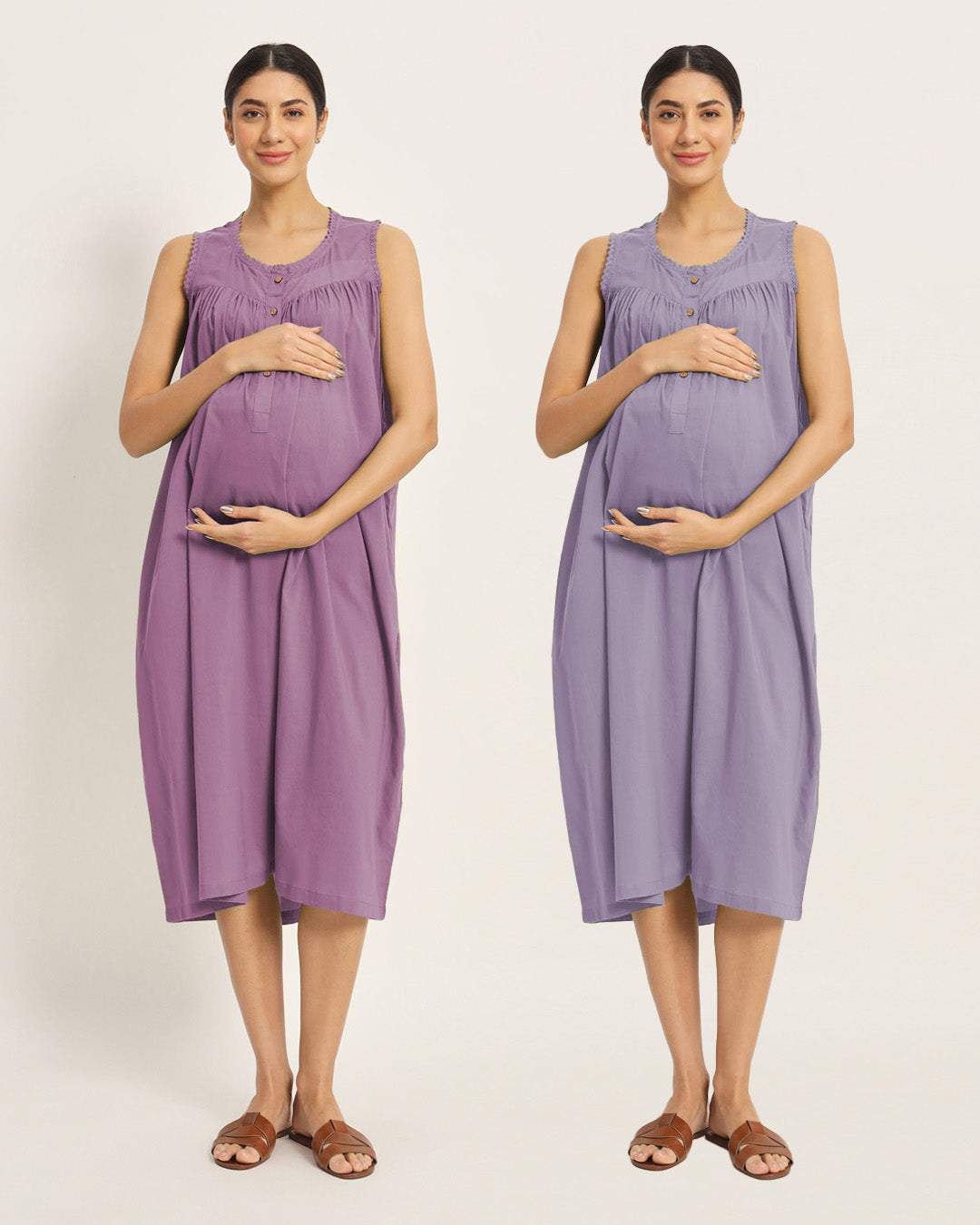 Combo: Iris Pink & Lilac Pregnan-Queen Maternity & Nursing Dress