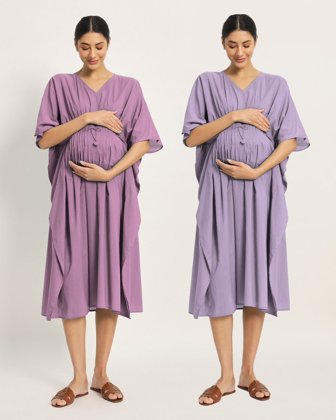 Combo: Iris Pink & Lilac Mommy Mode Maternity & Nursing Dress