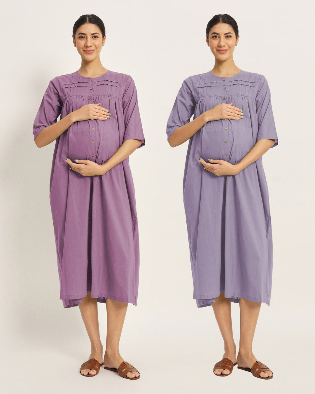 Combo: Iris Pink & Lilac Mommy-to-Be Marvel Maternity & Nursing Dress