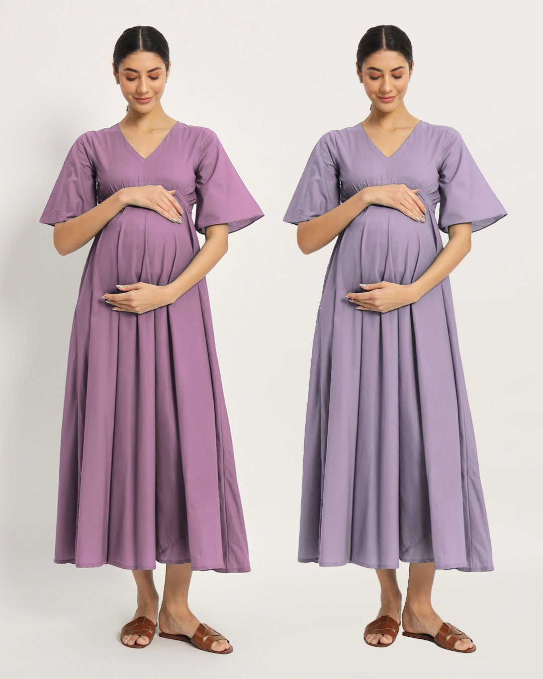 Combo: Iris Pink & Lilac Life Bloom Maternity & Nursing Dress