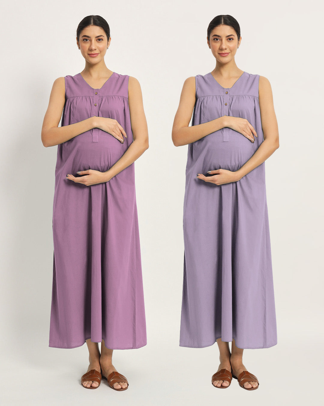 Combo: Iris Pink & Lilac Mommylicious Maternity & Nursing Dress