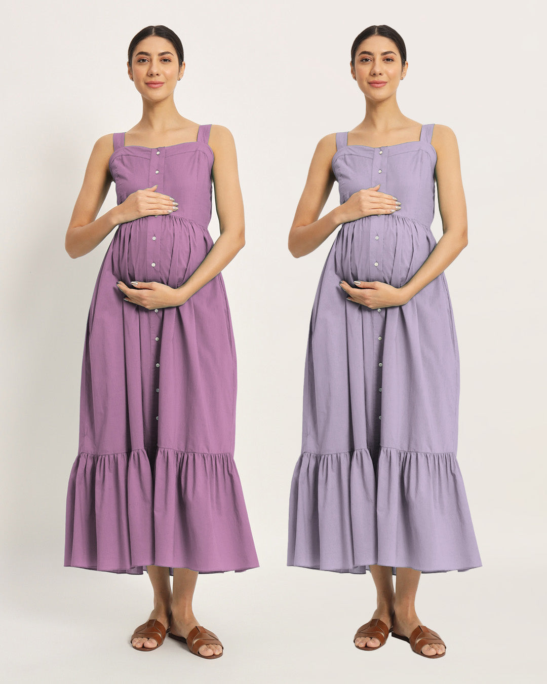 Combo: Iris Pink & Lilac Mama Modish Maternity & Nursing Dress