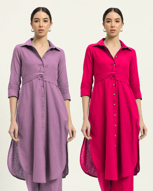 Combo: Iris Pink & Queen's Gulabi Bellisimo Belted Solid Kurta