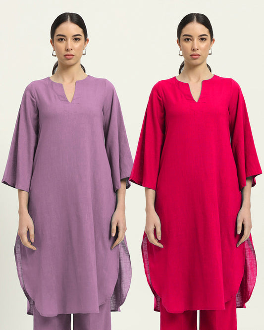 Combo: Iris Pink & Queen's Gulabi Rounded Reverie Solid Kurta