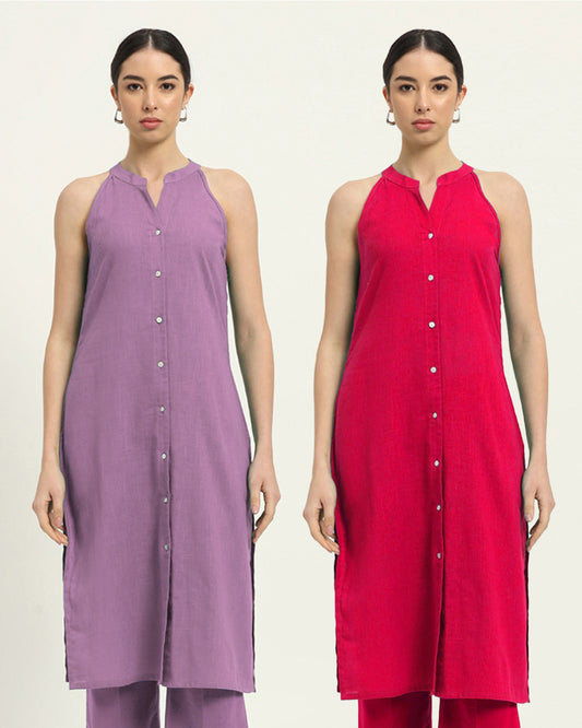 Combo: Iris Pink & Queen's Gulabi Mermaid Button Down Solid Kurta