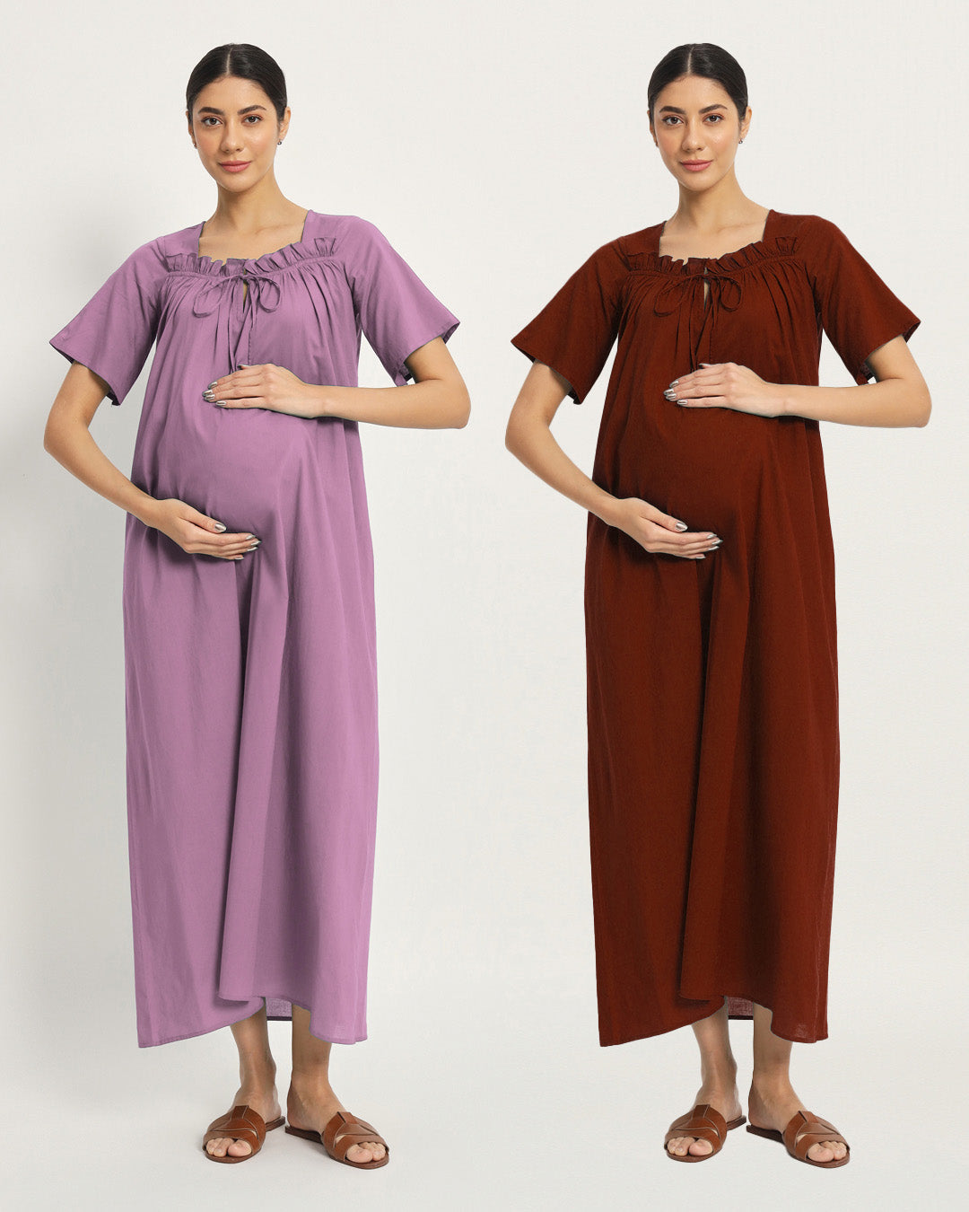 Combo: Iris Pink & Russet Red Nurture N' Shine Maternity & Nursing Dress
