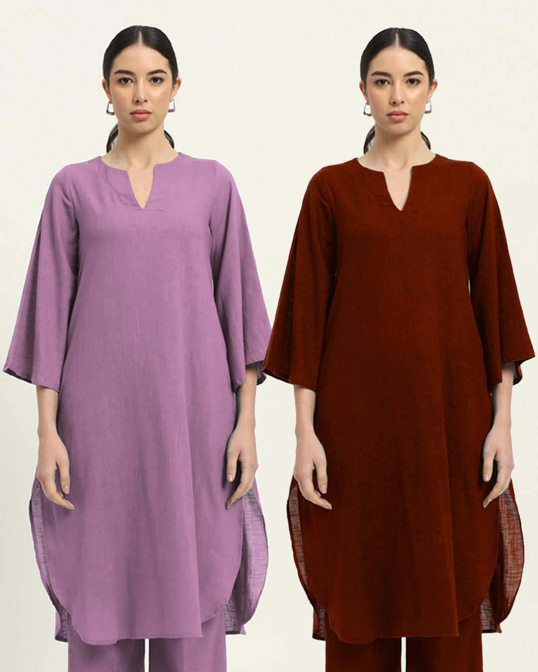 Combo: Iris Pink & Russet Red Rounded Reverie Solid Kurta